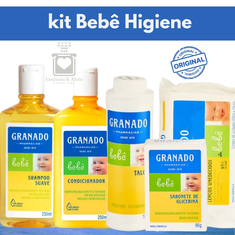 Granado Banho Bebê Shampoo Condicionador Sabonete Talco Lenço Umedecido Tradicional Kit 5 Produtos