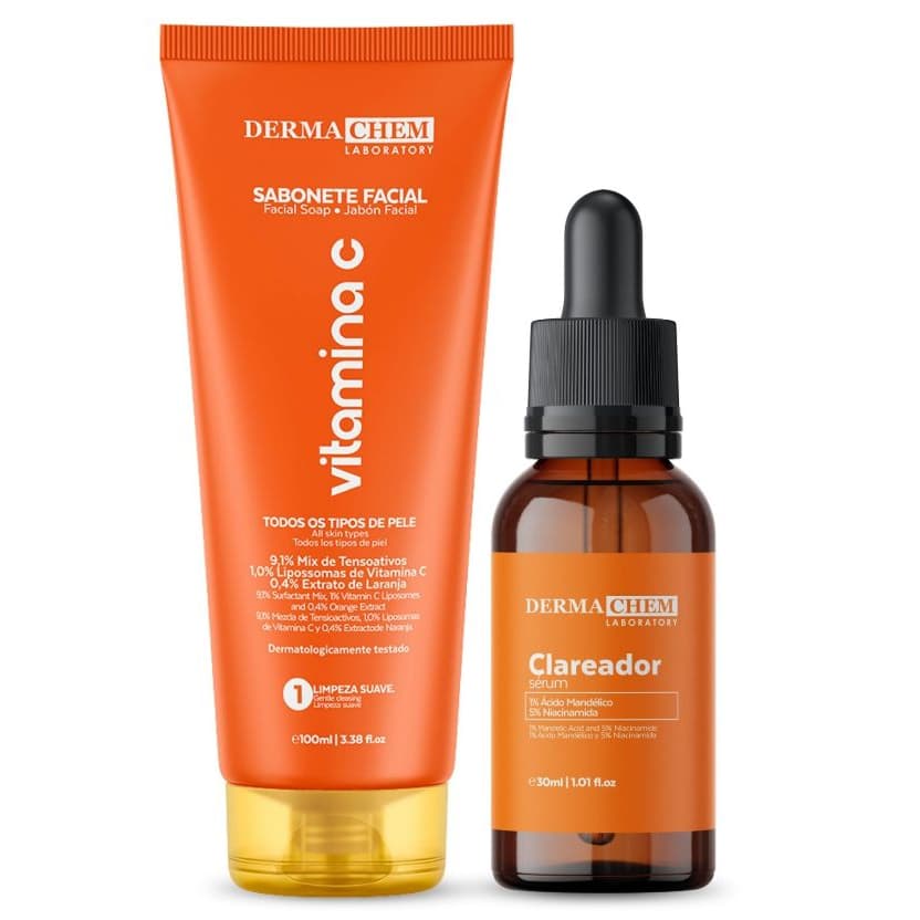 Kit Sabonete Vitamina C + Sérum Clareador Dermachem Limpeza Facial Uniformização e Luminosidade da Pele