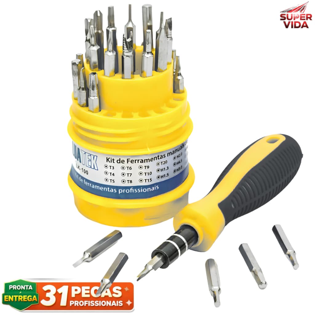 Kit Chave de Precisão Fenda Philips Alen Torx 31 Peças Reparo Celular Notebook Eletrônico