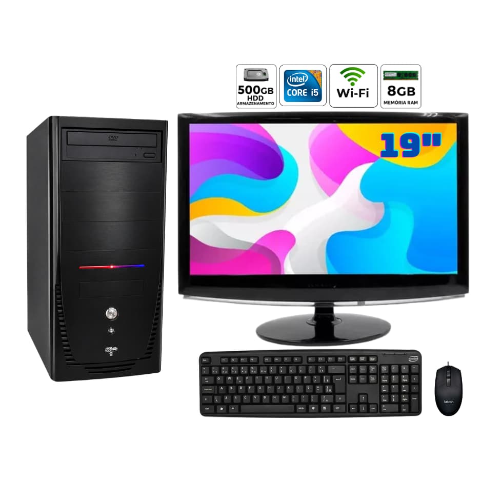 Computador Completo Core I5 3ªGen 8GB DDR3 HD 500GB Tela 19" Wifi Trabalho Estudo Nota Fiscal