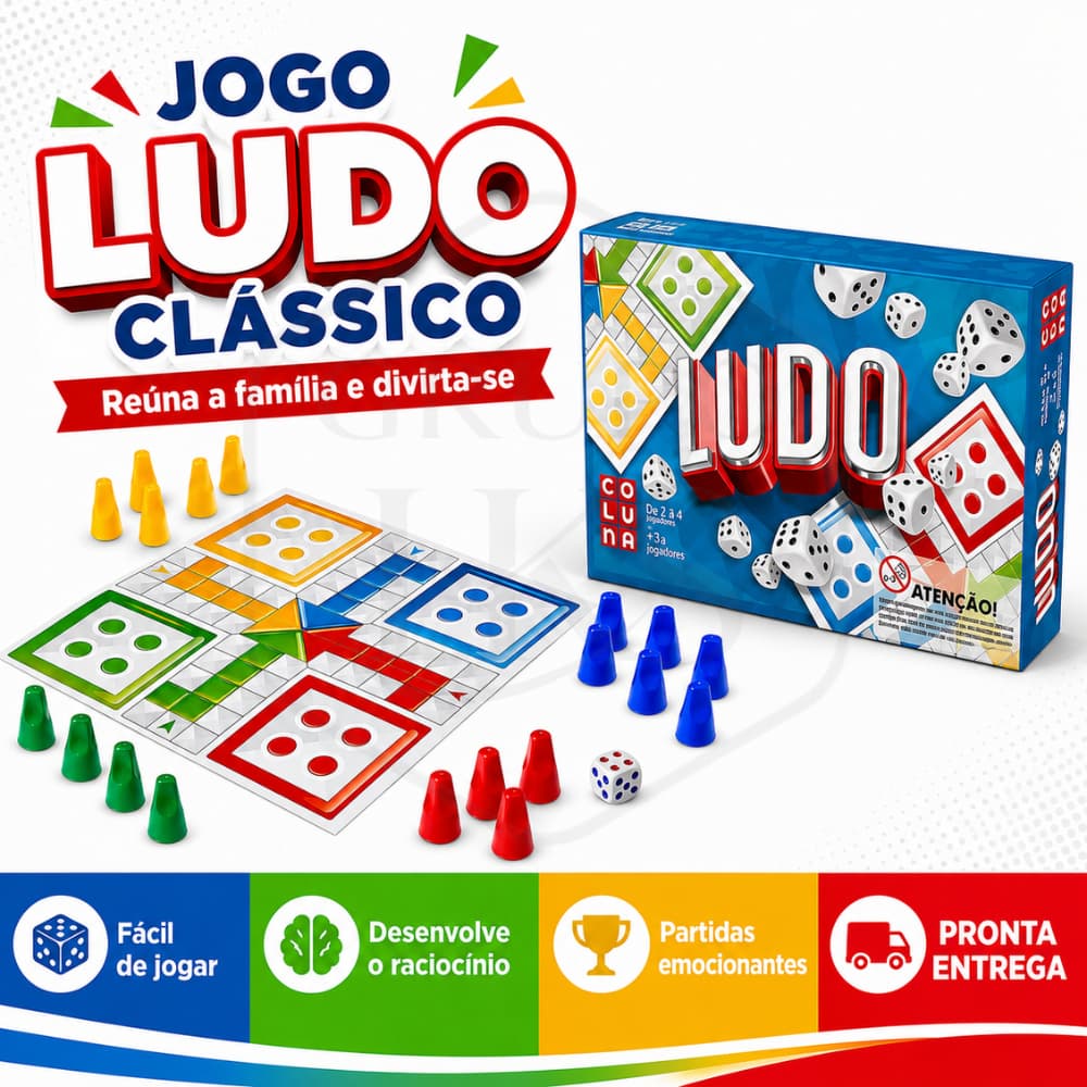 Ludo Jogo de Tabuleiro Clássico Estratégia Diversão em Família 2 a 4 Jogadores