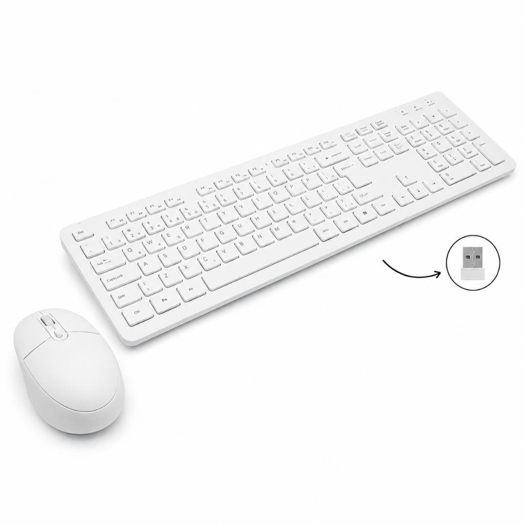 Kit Teclado e Mouse Sem Fio Wireless 2.4G 107 Teclas Silencioso Ergonômico USB 1600 DPI