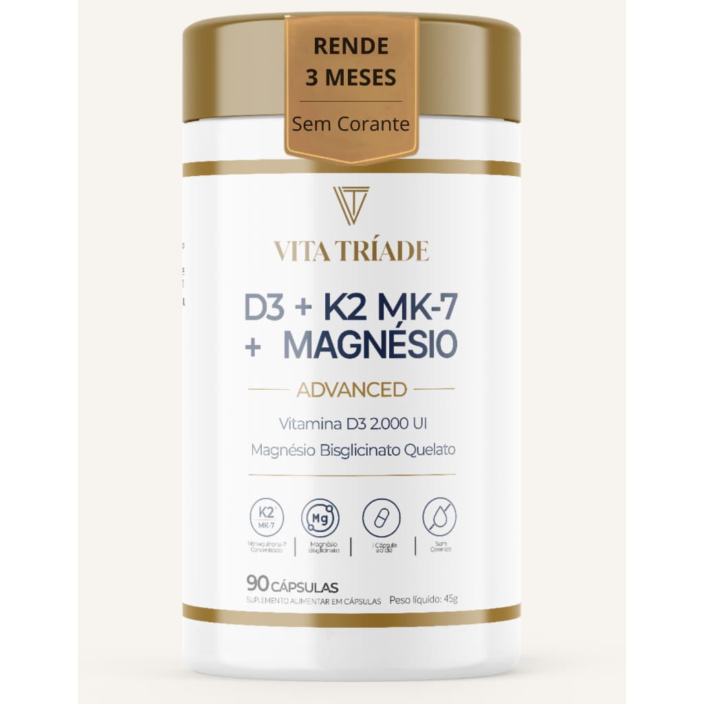 Vitamina D3 K2 + Magnésio Bisglicinato | D3 2000UI |  Vitamina K2 MK-7 149mcg | 90 Cápsulas 3 meses
