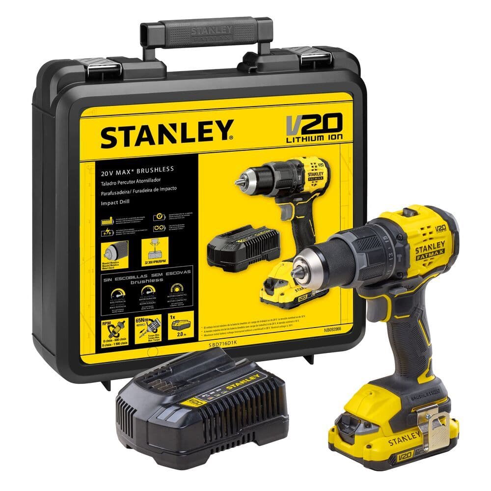 Parafusadeira e Furadeira de Impacto STANLEY SBD716D1K 13mm Com Bateria, Carregador e Maleta 110V