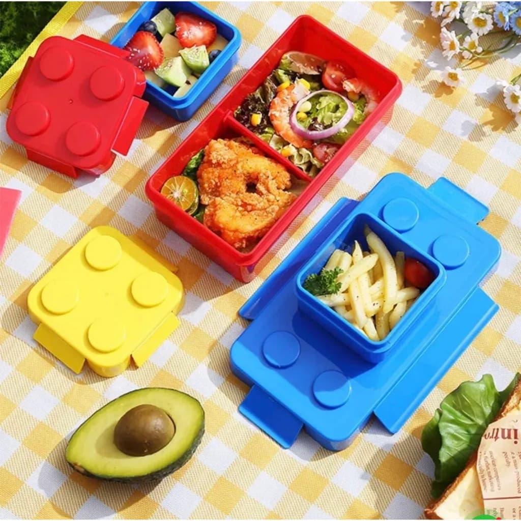 Marmita Lancheira Infantil Lego Blocos De Montar Com 3 Potes Livre De BPA Para Escola