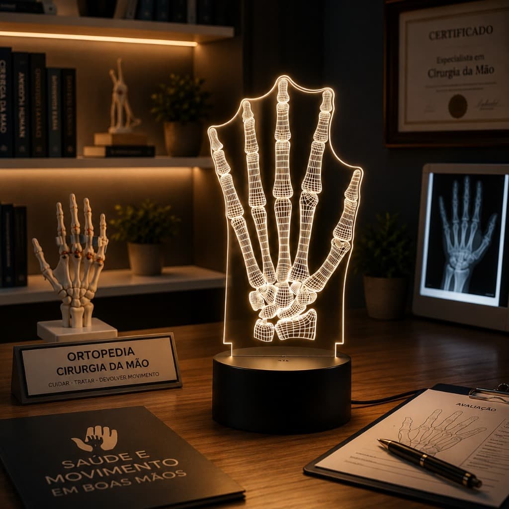 Luminária Led 3d | Mão Osso Médico Ortopedista | Abajur Presente Criativo Decoração Multicores