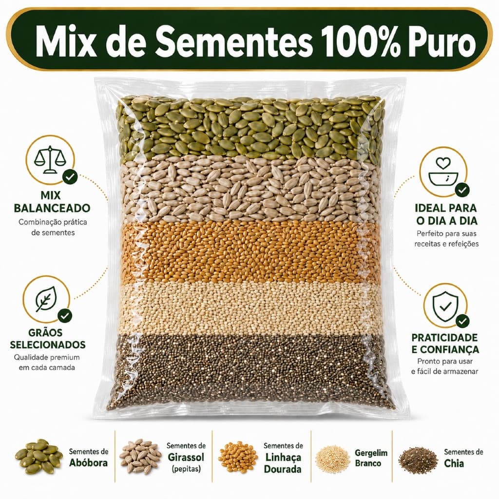 2 Kg De Mix de Sementes Saudável Chia, Linhaça Dourada, Gergelim, Pepita De Girassol e Abóbora |Rico em Fibras e Ômega 3