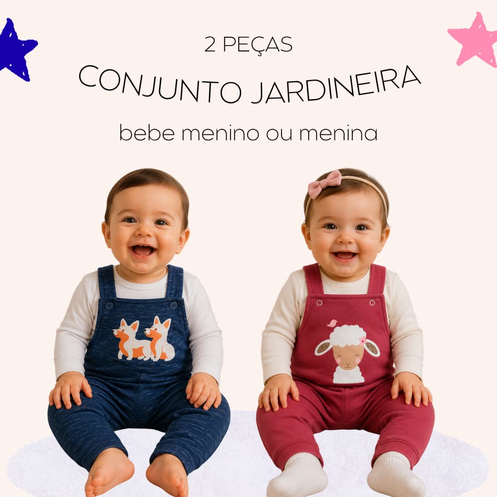 Kit Conjunto Jardineira Body Bebê Manga Longa 2 Peças Menina E Menino Roupas de Bebê Moletinho