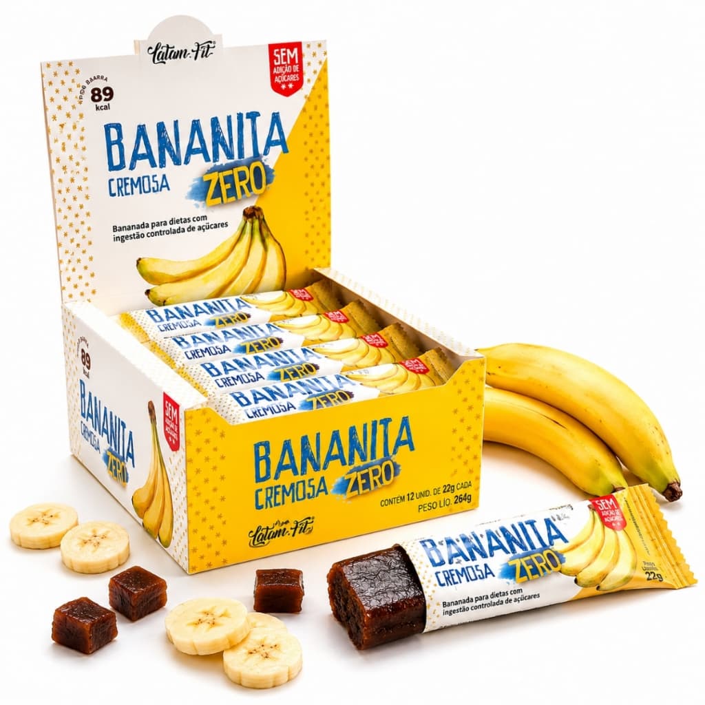 Doce Banana Barrinha Snack Barra Zero Açúcar Bananinha Cremosa Baixa Caloria Saudável Latam Fit