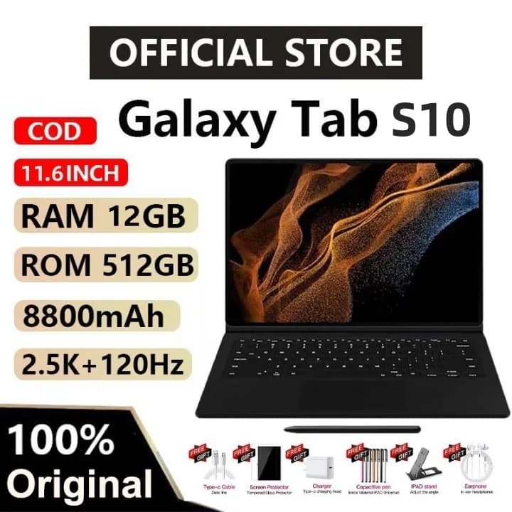 【Teclado + mouse grátis】Galaxy Tab S10 |16GB+512GB |  HD 11.6" | Android 15 | 8800mAh | Presente Perfeito para Criança