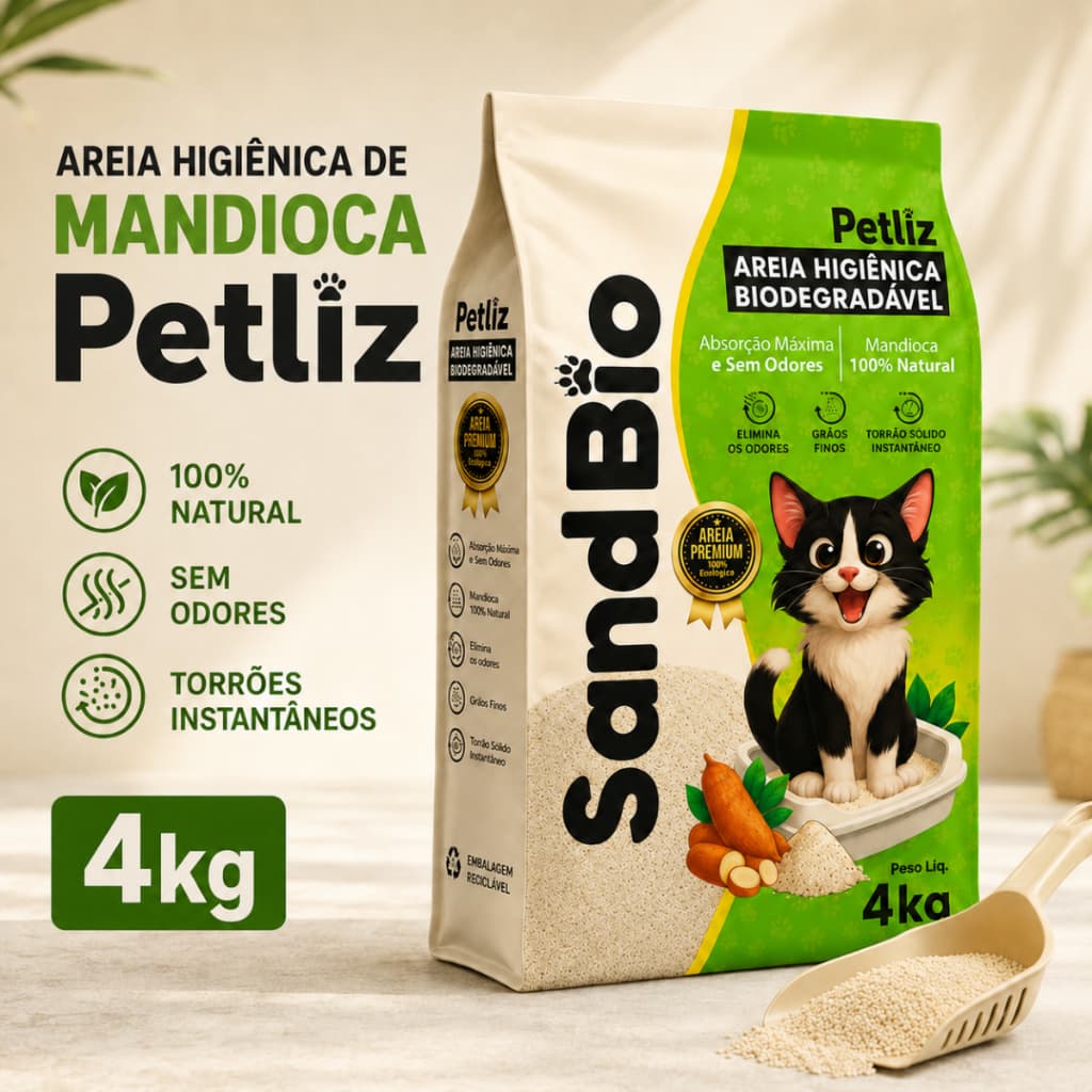 Areia Sanitária De Mandioca Granulado Para Gatos Biodegradável Wisecat SandBio 4KG