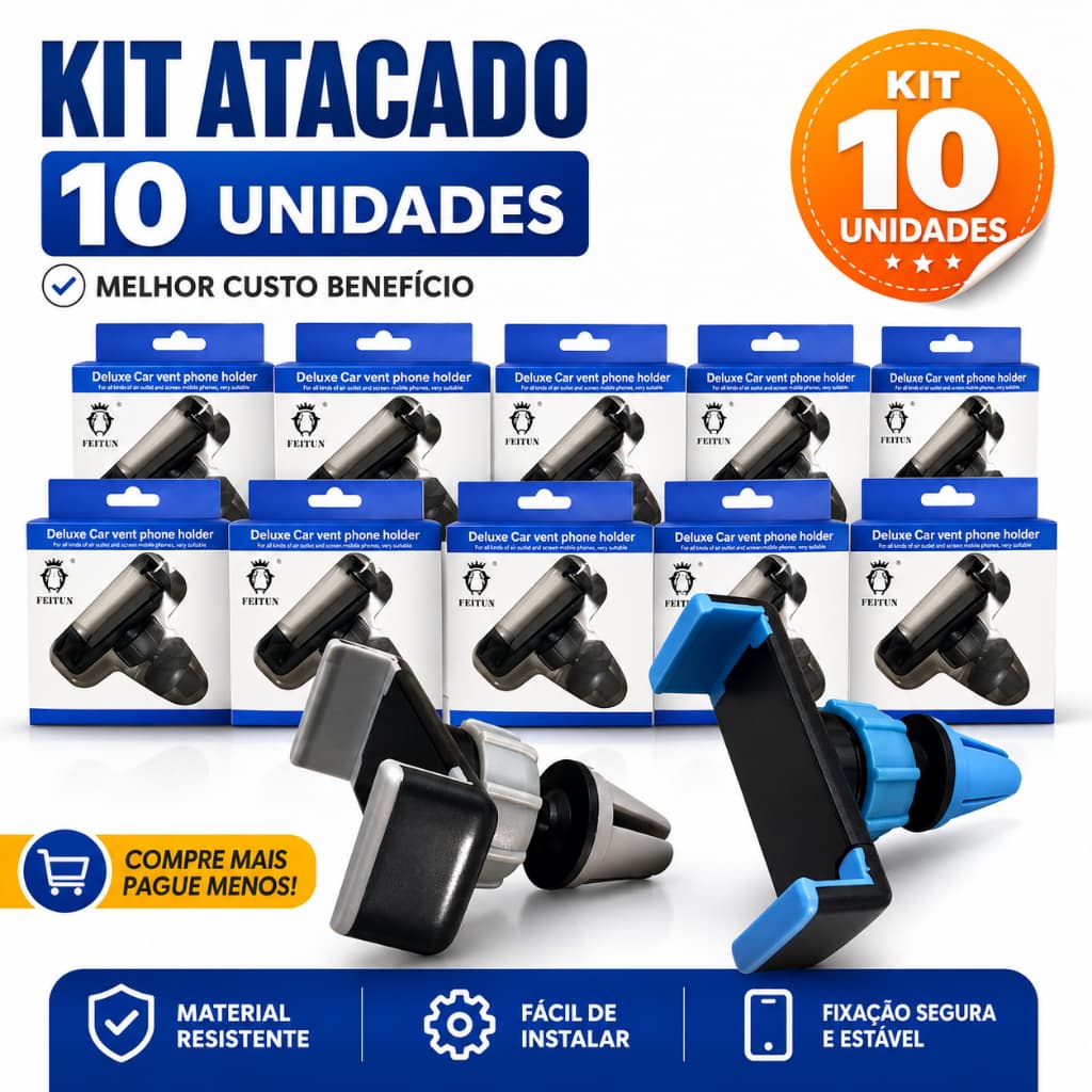 Kit 10 Suportes Para Celular Carro Universal Saída De Ar Veicular Atacado Revenda