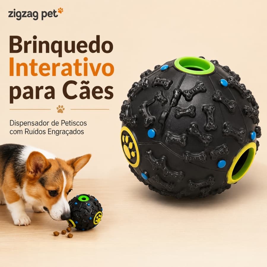 Brinquedo Bola Interativa para Cães com Som Dispenser de Petiscos e Ração Antitédio