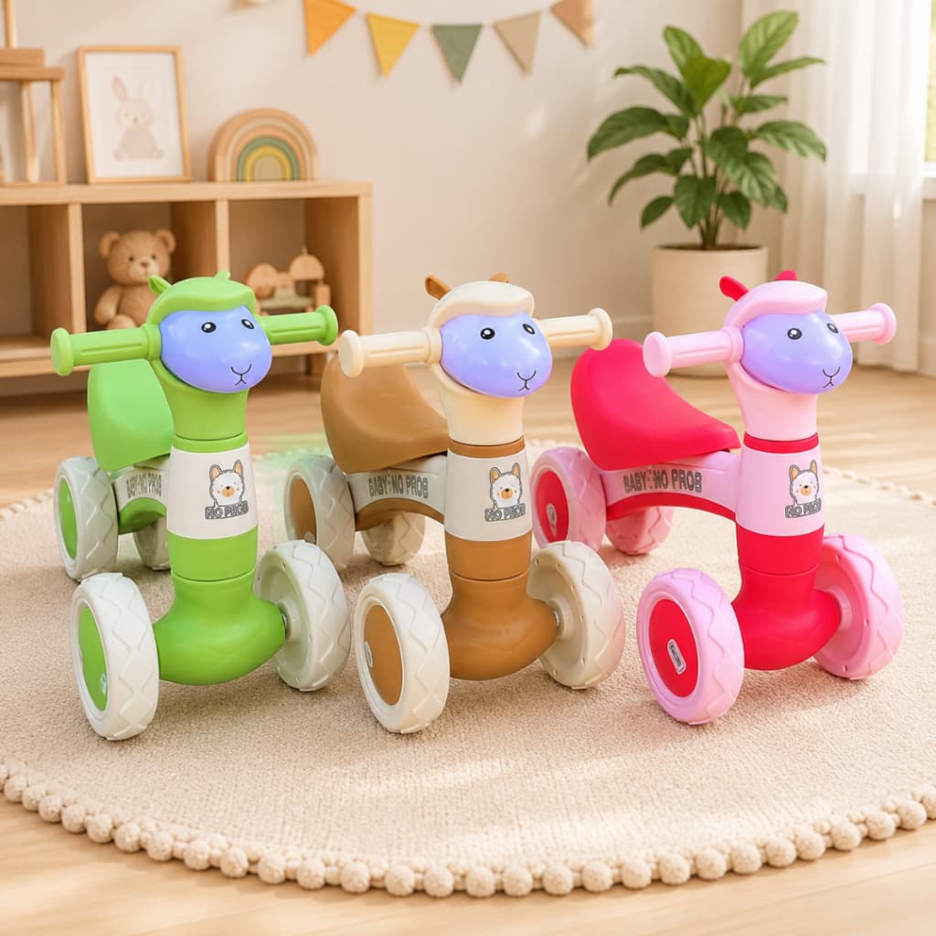 Bicicleta sem Pedal Andador de Equilíbrio 4 rodas Infantil Bebê Criança Ovelha