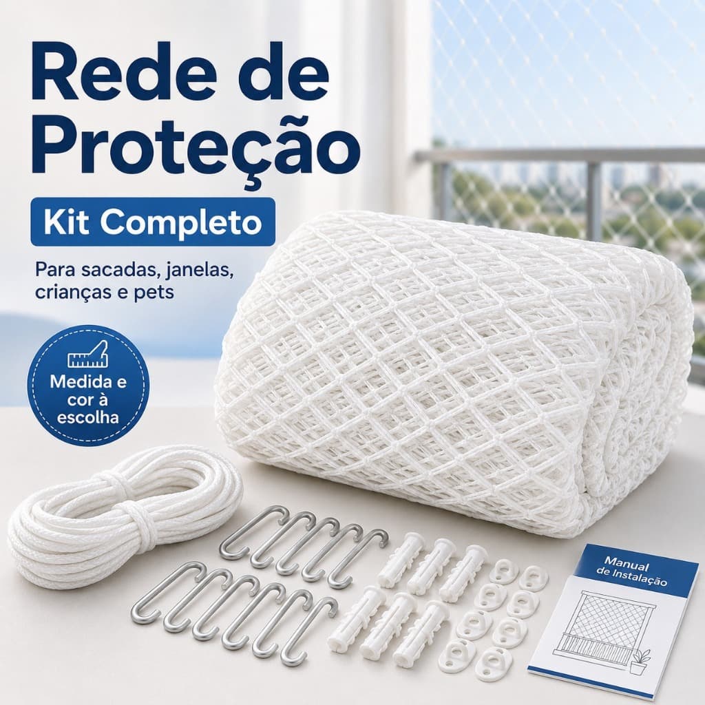 Kit Completo Rede Tela De Proteção Para Sacadas Janelas Gatos Crianças Pets