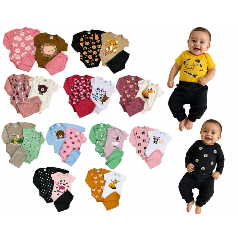 Kit 3 a 12 peças body longo bebê menina sortido conjunto para bebê roupa de bebê tamanho RN ao GG