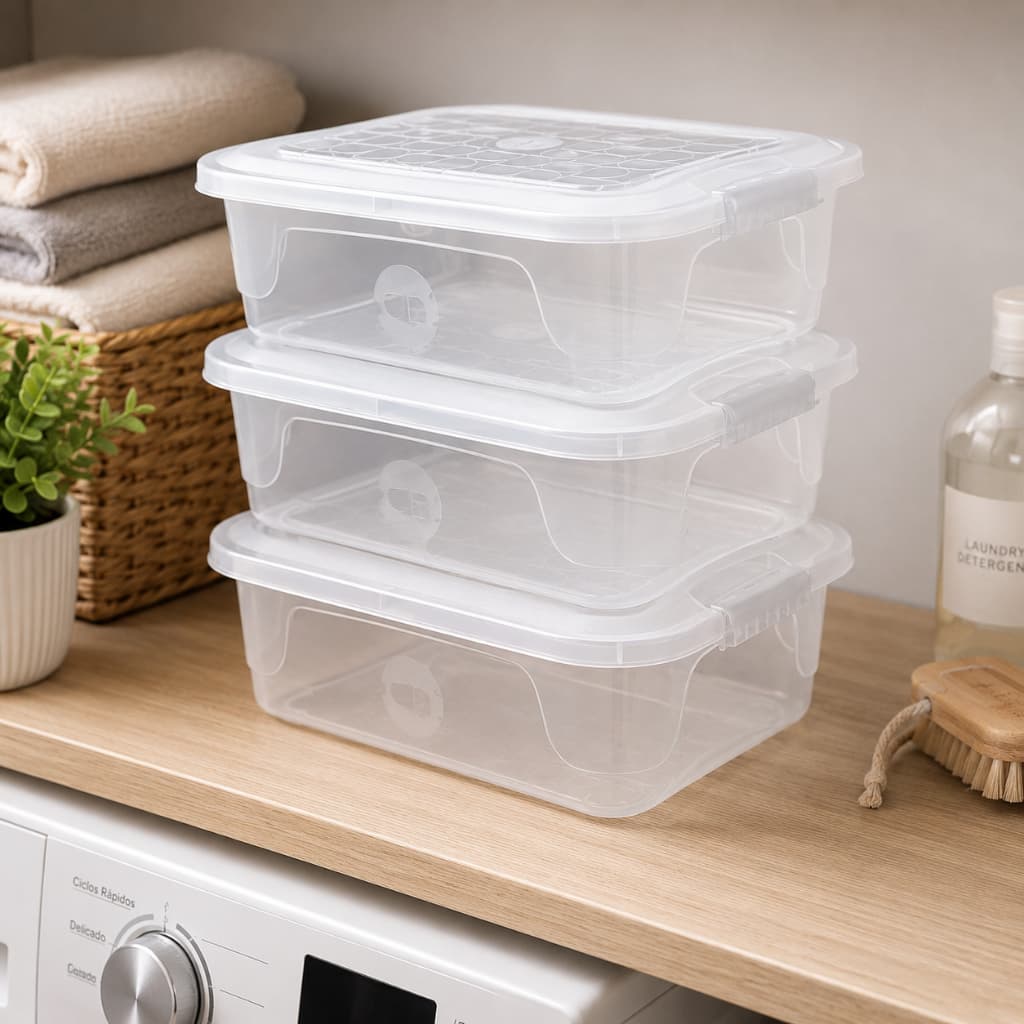 Kit 3 Caixa Organizadora 9L Multiuso Tampa com Trava BPA Free Para Casa Quarto Cozinha Lavanderia Organização