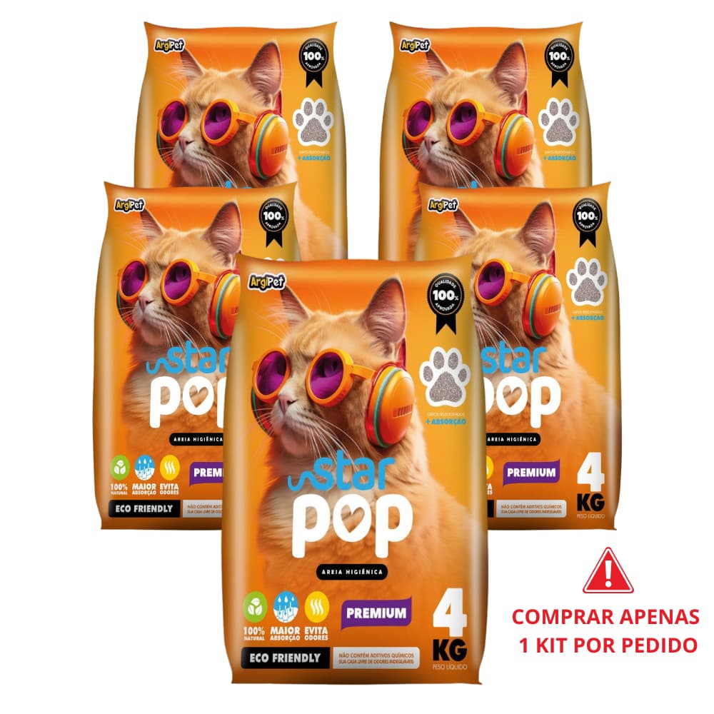 20Kg Areia Sanitária Gato Natural Argila Absorvente Ecológica Antiodor Tradicional (5x4Kg)