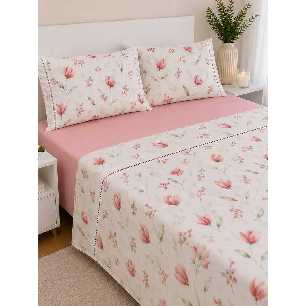 Jogo de Lençol Completo Casal e Queen 4 Peças Algodão Lençóis e Fronhas Ponto Palito Roupa de Cama
