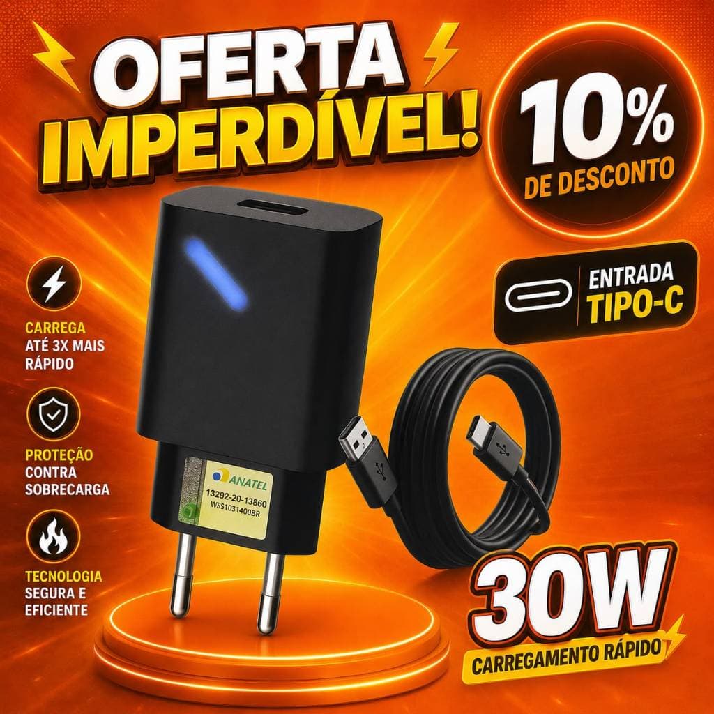 Carregador Turbo 30w Tipo C Micro-USB V8 Para Todos Moto G E X Z Carga Rapida ENVIO IMEDIATO