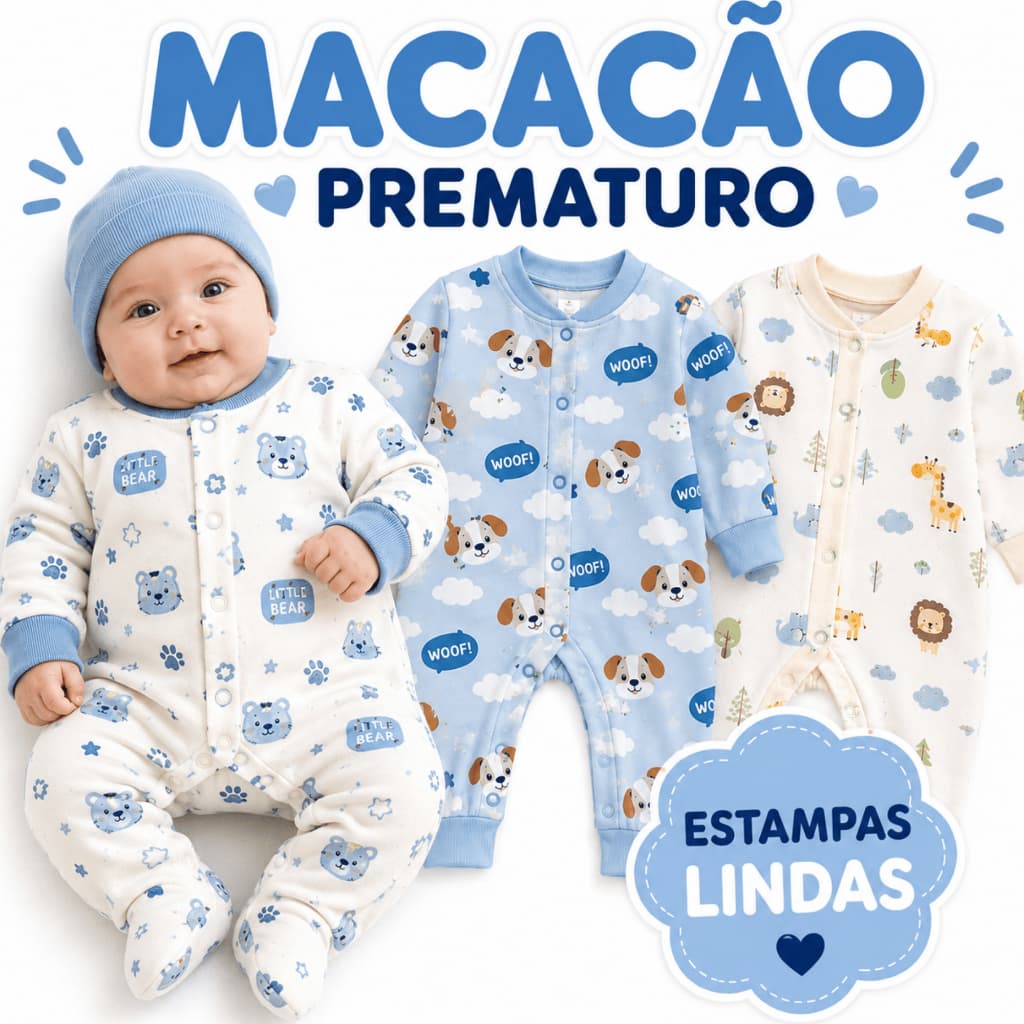 Kit 2 Macacão Prematuro Bebe Menino Suedine Estampado Algodão Enxoval Recém Nascido Bebe Reborn Saida Maternidade
