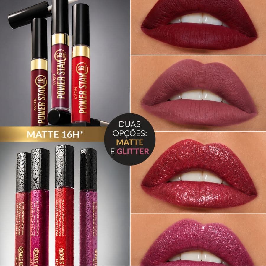 Batom Líquido Avon Power Stay Matte 16h Longa Duração Não Transfere Glitter Effect Original