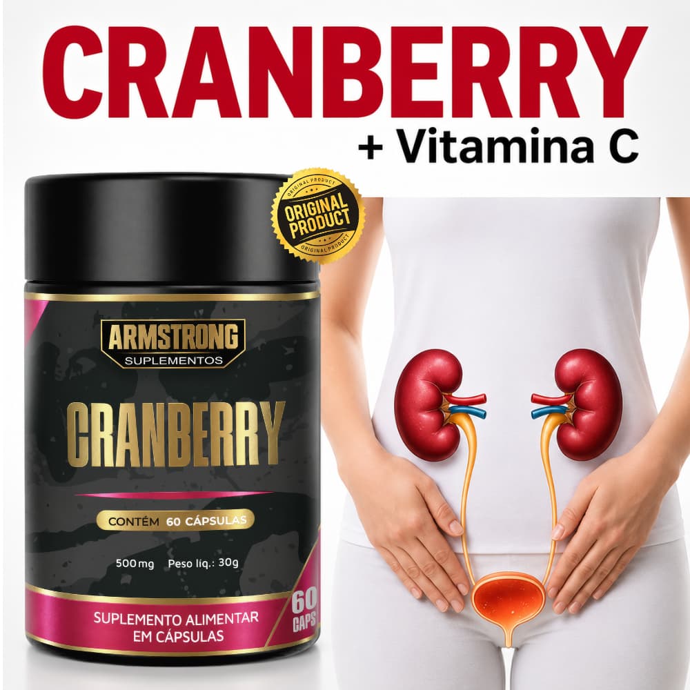 Cranberry Premium + Vitamina C + Zinco + Selênio 60 Cápsulas 500mg Armstrong Suplementos - Envio Imediato