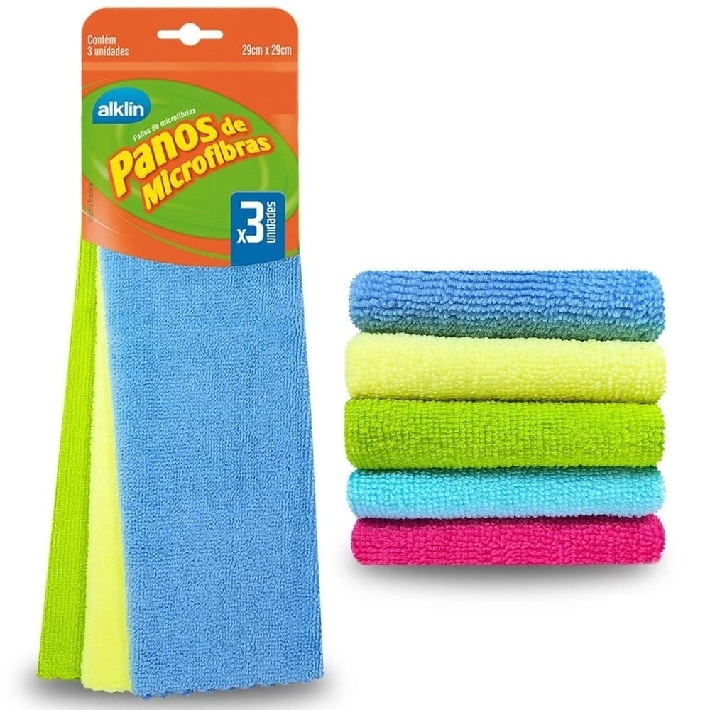 KIT Panos Super Absorvente Microfibra Multiuso 29x29cm Não Solta Fiapos Casa Carro Escritório - ALKLIN