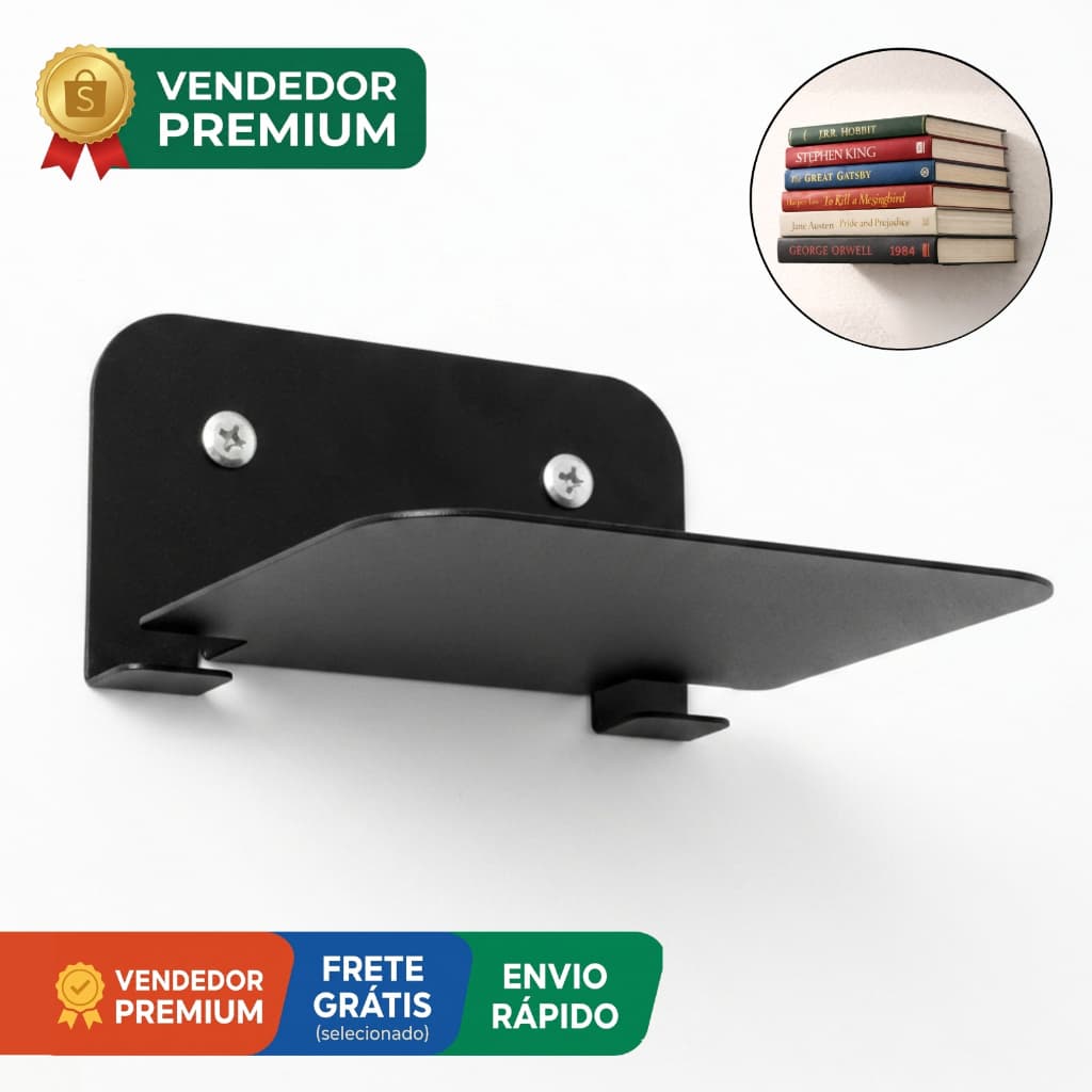 Kit 6 Prateleiras Suportes Estante Invisível Para Livros Apoio Lateral Bibliocanto Parede Decoração