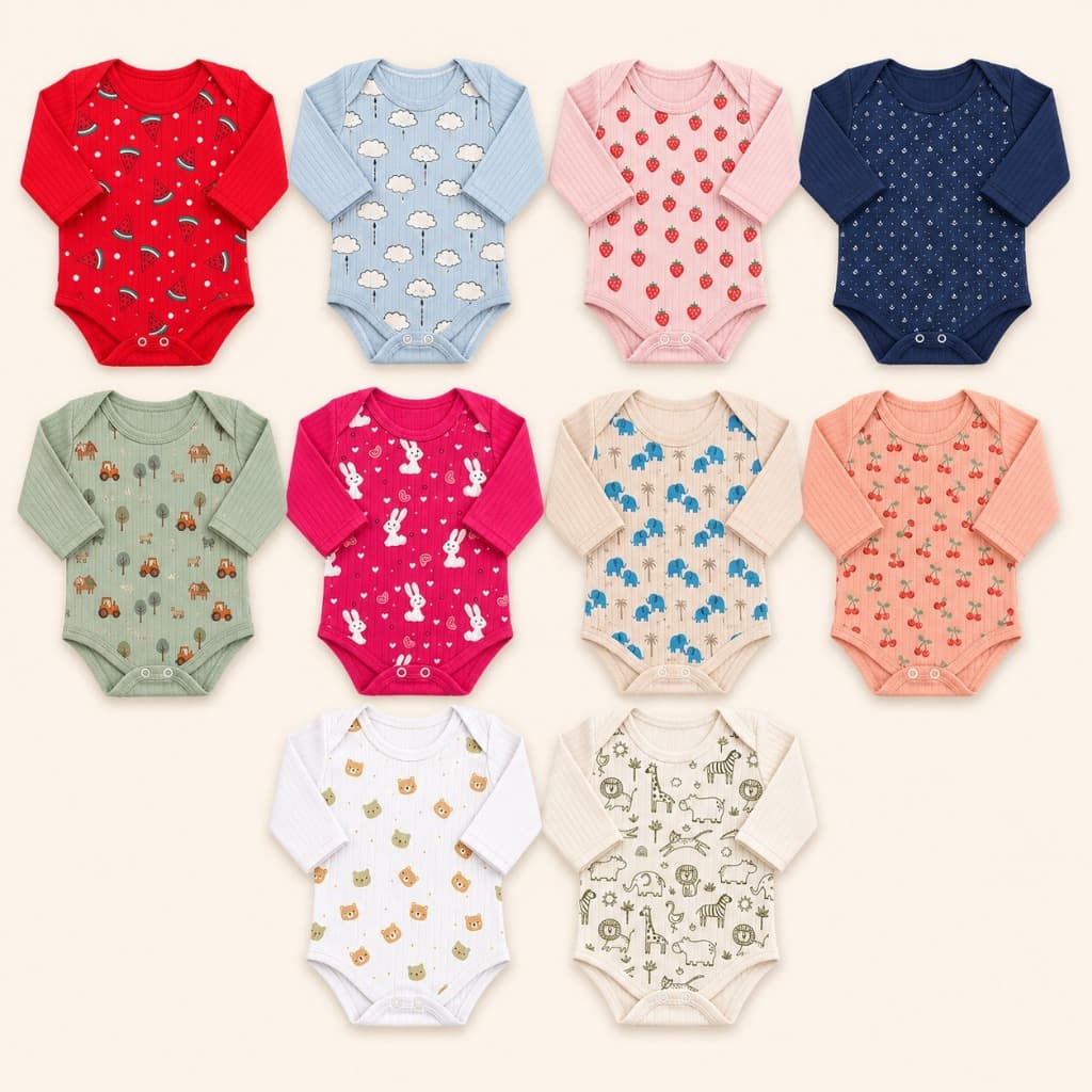 Body Bebê Canelado 100% Algodão Manga Longa Estampado Ziviani Baby Menino Menina P M G