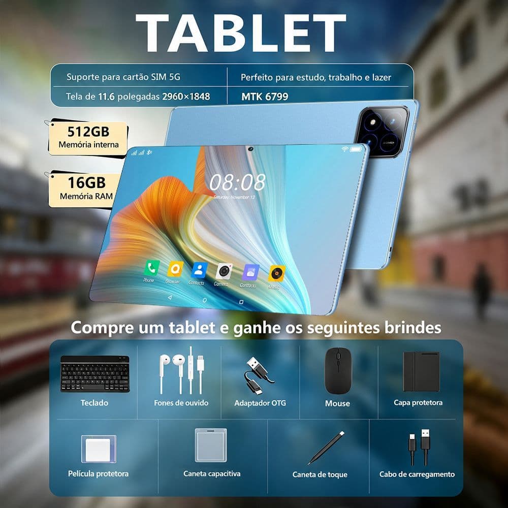 【Teclado e mouse gratuitos】Tablet ZEENO Pad7 Pro 11,6 polegadas 16 GB + 512 GB 8800 mAh Android 15 5G Dual-SIM