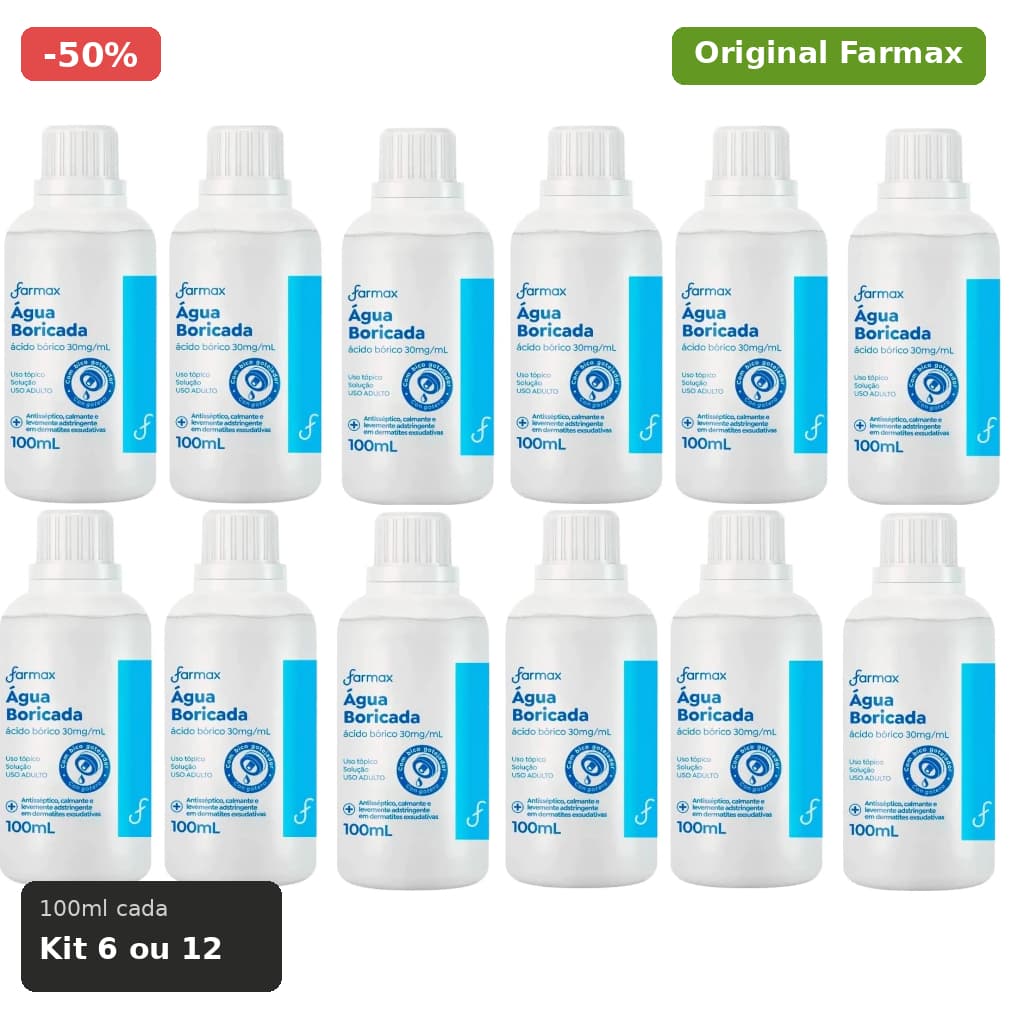 Água Boricada 3% Farmax Kit Higiene - Limpeza da Pele - 6/12 Unidades