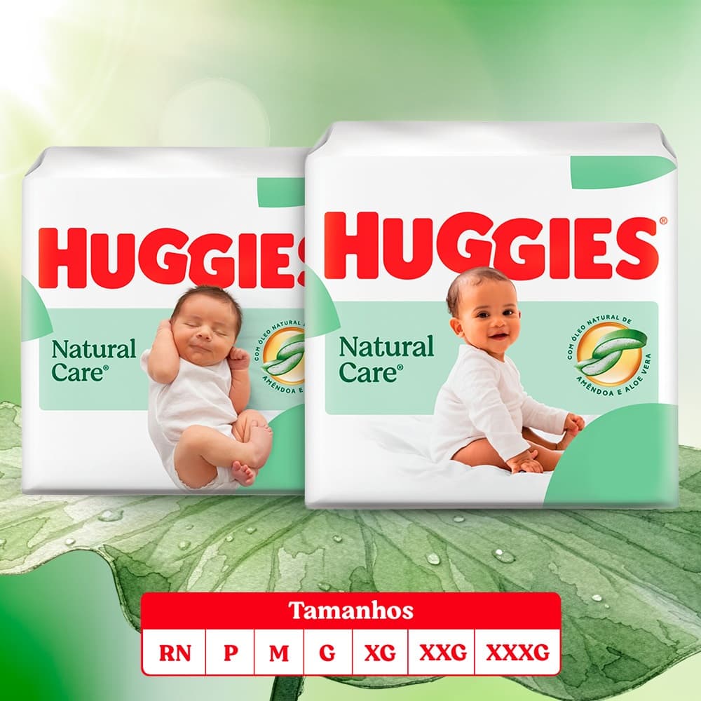Fralda Premium Huggies Natural Care Aberta RN/P/M/G