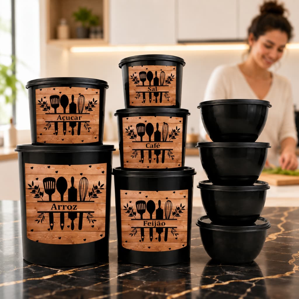 Kit Mantimentos + Bowls Redondos Potes Organizadores de Alimentos Vasilhas Cozinha Multiuso