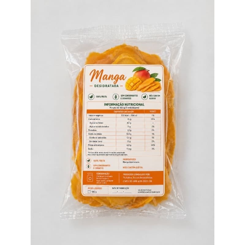 Manga Desidratada 100g 100% Natural Sem Açúcar | Lanche Saudável | Frutalize