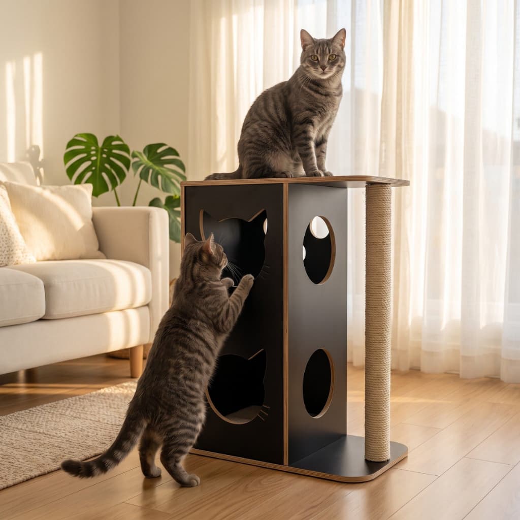 Arranhador para Gatos Grande MDF 15mm Reforçado Casinha de Gato com Arranhador Toca Torre Playground