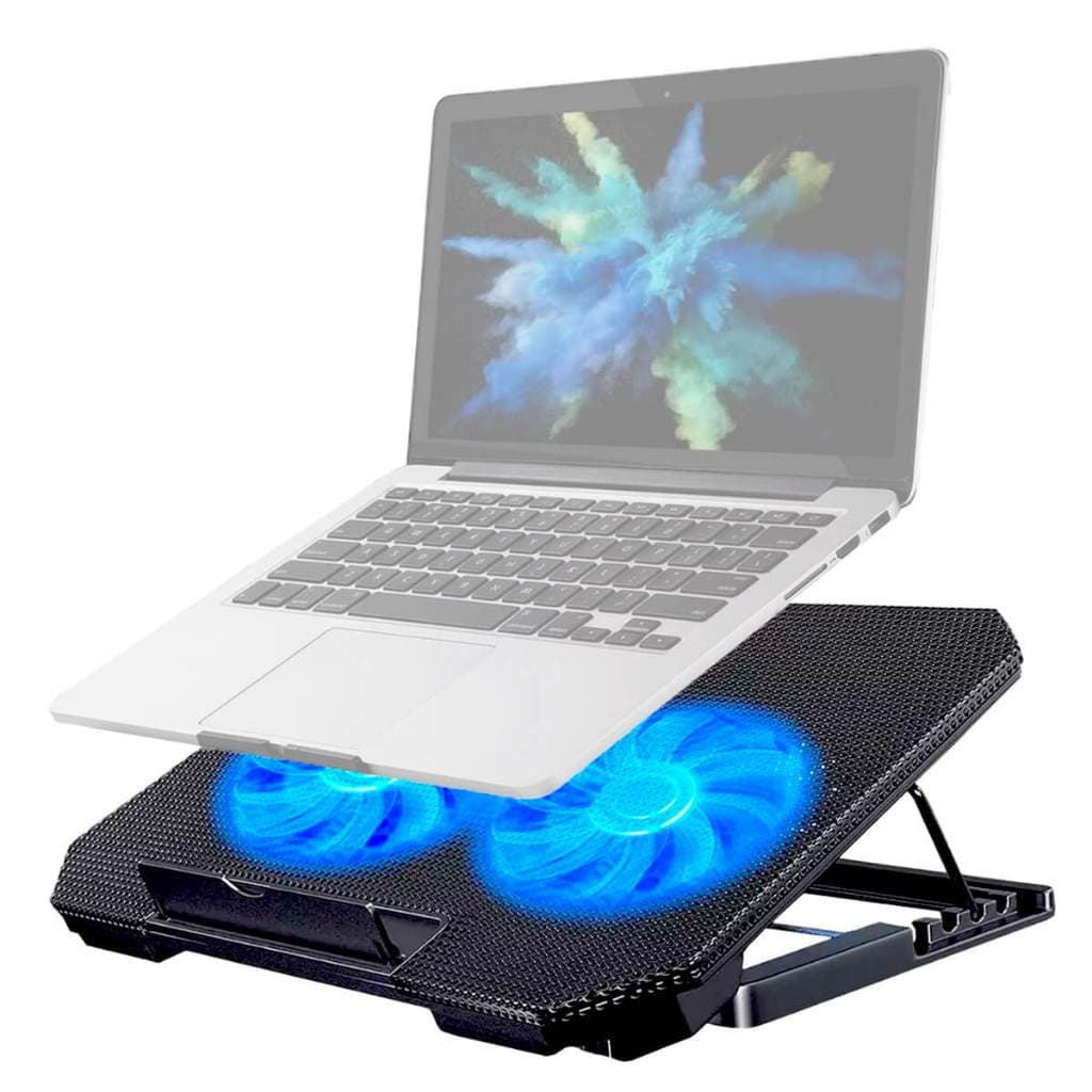 SUPORTE PARA NOTEBOOK COM BASE REFRIGERADA 2 COOLERS AJUSTÁVEL ERGONÔMICO SILENCIOSO PARA NOTEBOOKS ATÉ 17 POLEGADAS