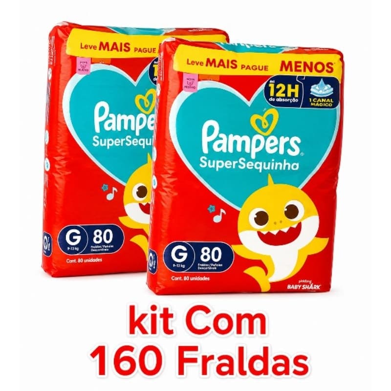 Kit 2 Pacotes Fraldas Pampers Super Sequinha G – 80 Unidades Cada | Conforto e Alta Absorção