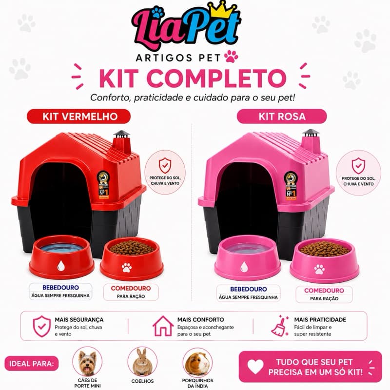 Casinha Nº 1 para Cães de Porte Mini + 2 Comedouros 450ml de Brinde | Casa Pet Resistente com Proteção UV