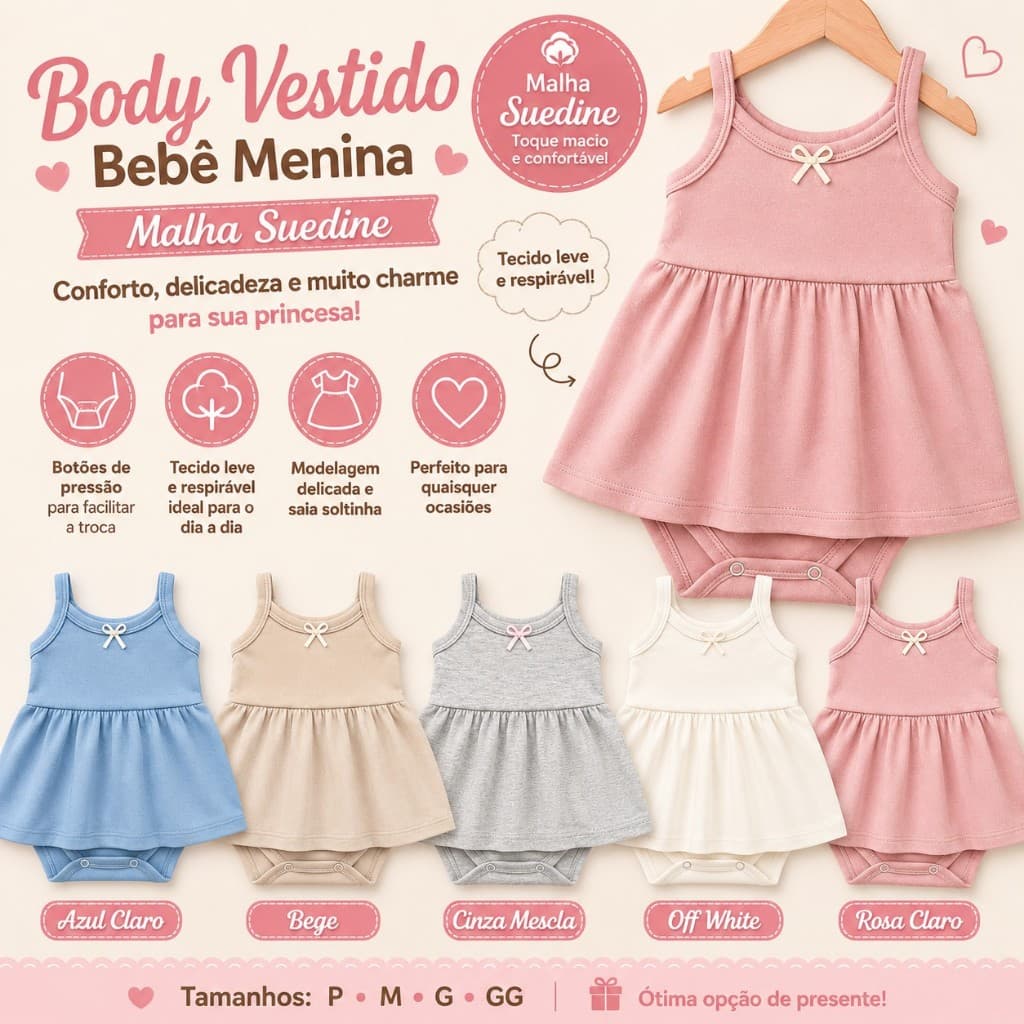 Kit 3 Body Saia Bebê Gola Envelope Menina 0 a 18 meses