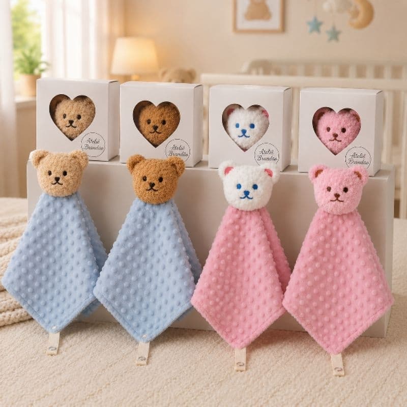 Naninha para Bebê Antialérgica com Manta de pelúcia Prendedor de chupeta Manta de apego 100% Algodão Enxoval