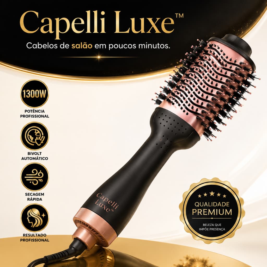 Escova Secadora de Cabelo Profissional 1300W Bivolt Modeladora Anti Frizz Secagem Rápida Capelli Luxe