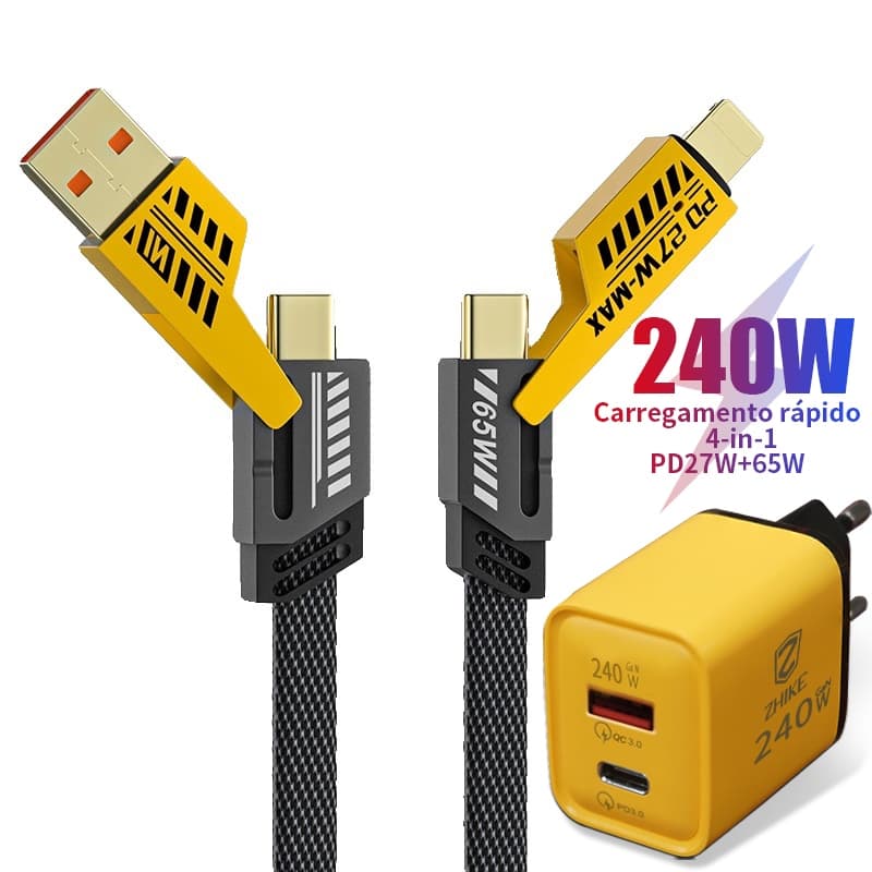 Cabo Carregador Carregamento Rápido 4 Em 1 USB Tipo C Para iP 1M Trança Nylon Cabo com GaN Adaptador