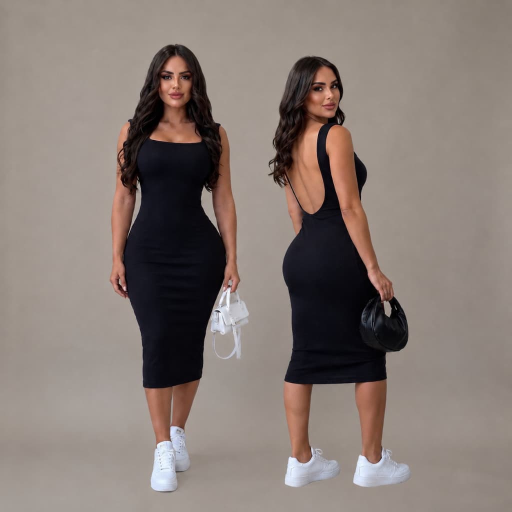 Vestido Feminino Midi P ao G3 Canelado Tubinho Justo Modelador Colado ao Corpo Costas Nuas Moda Gringa Verão