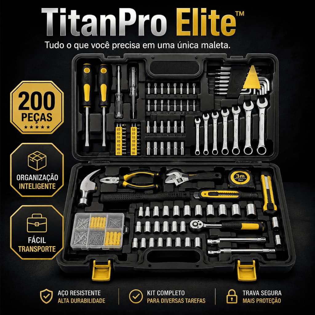 Ferramentas KIT com 200 Peças Completo Maleta Profissional Multifuncional para Casa Oficina Reparos TitanPro Elite
