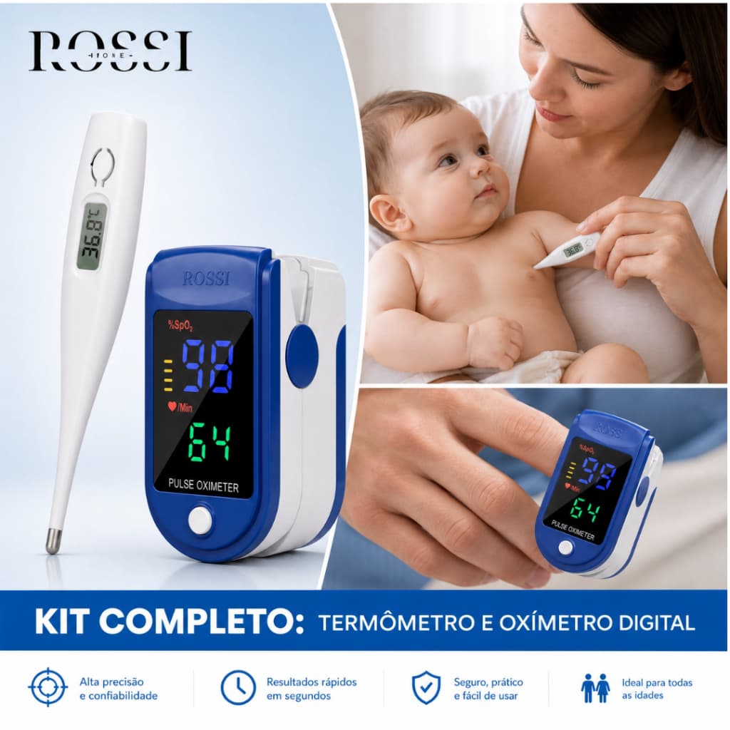 Kit Termometro Digital + Oximetro Dedo Digital Medidor De Saturação e Frequência Cardíaca Portátil