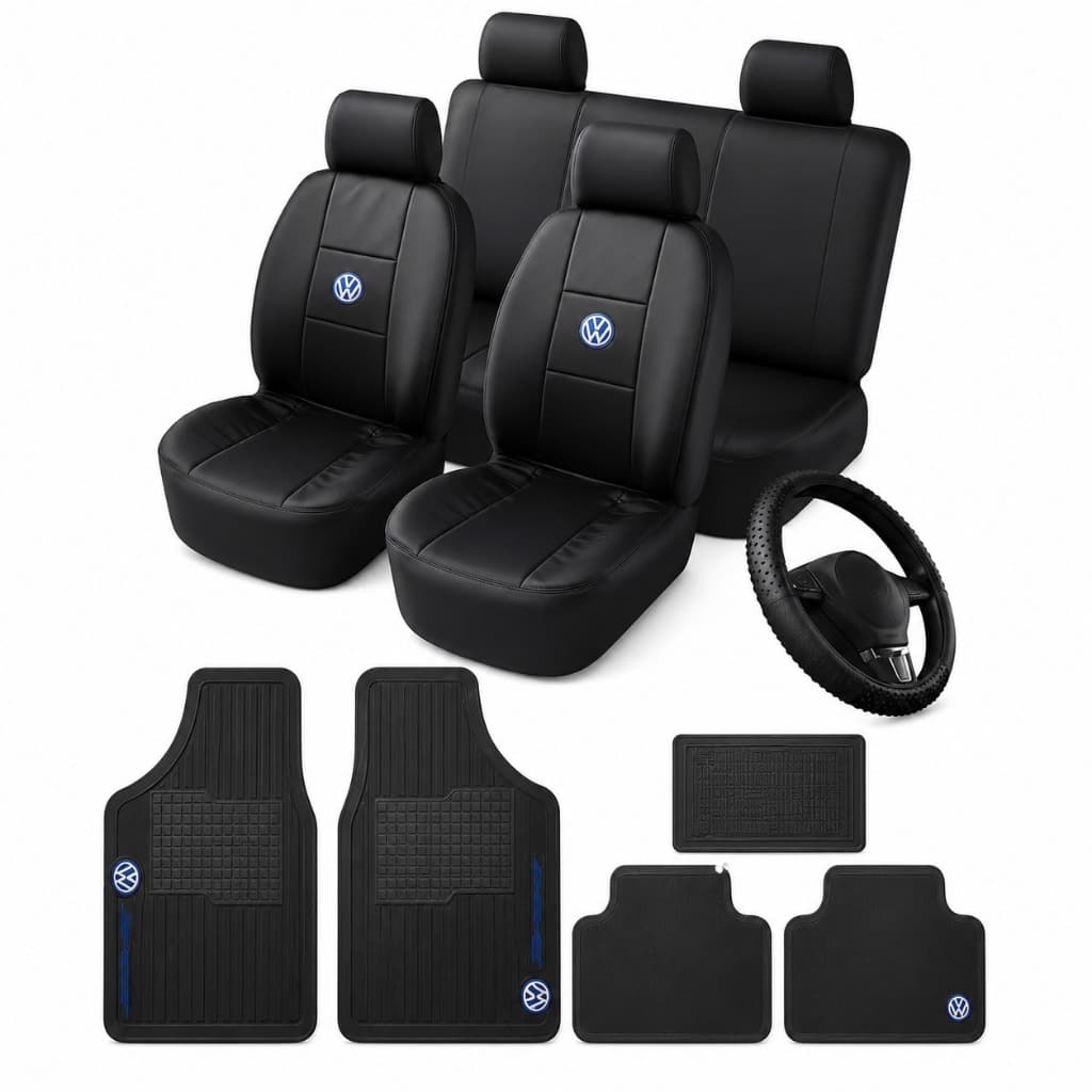 Kit Automotivo Completo em Couro – Capa de Banco + Volante + Tapete + Brinde