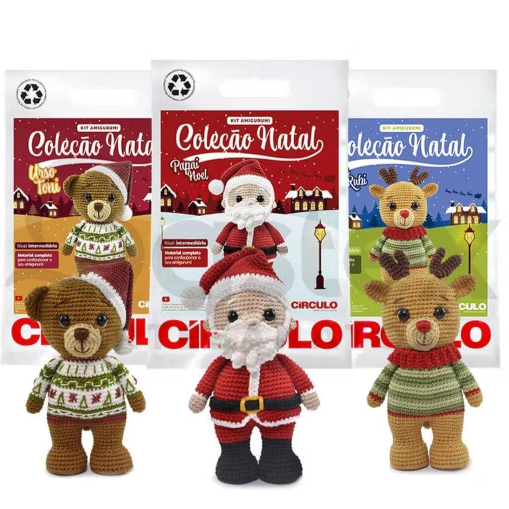 KIT AMIGURUMI COLEÇÃO NATAL EM CROCHÊ, CIRCULO - MATERIAL COMPLETO