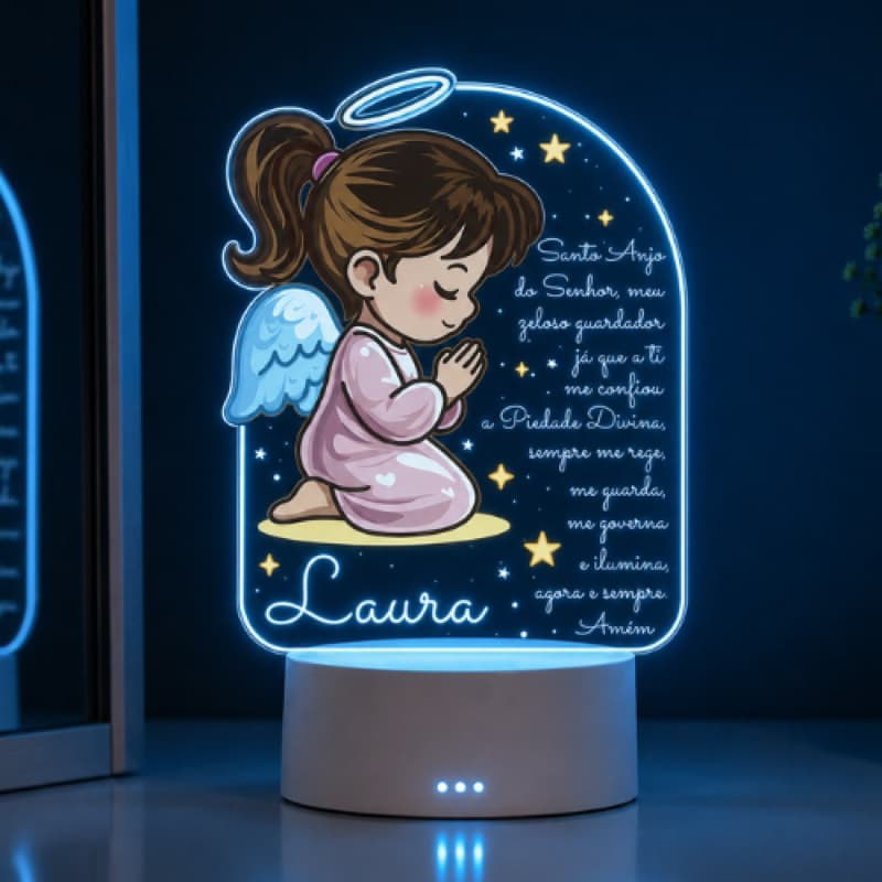 Luminária colorida Led UV personalizado com o nome - Oração do Santo Anjo