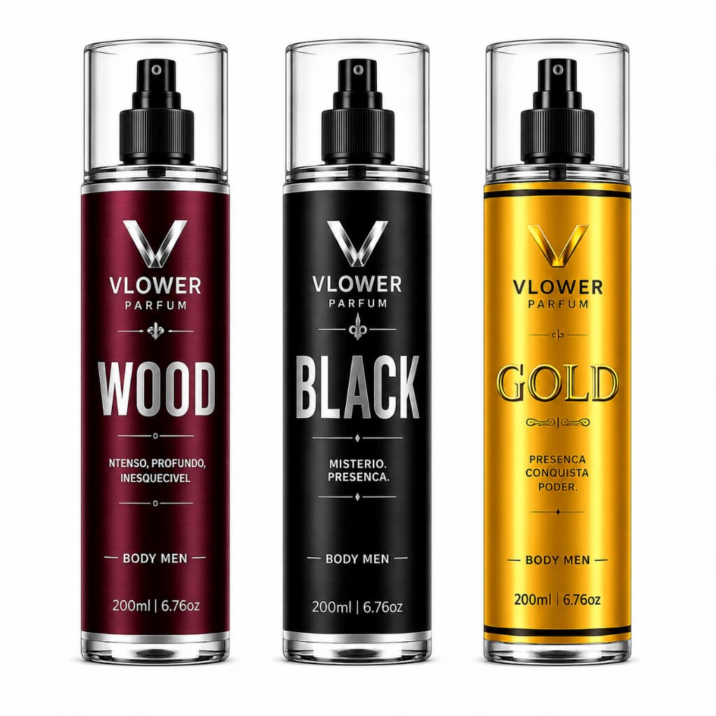 KIT 3\2\1 VLOWER PERFUME MASCULINO BODY MEN IMPORTADO FRAGANCIA 200ml CADA